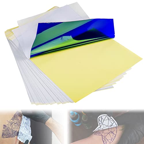 Tattoo Transferpapier, 25 Blatt A4 Blaupause Stencil Papier Tattoo, Druckerpapier, Kohlepapier, Durchschlagpapier, Pauspapier mit Blau Professioneller Tinte für Freihändig und Thermodrucker von WHC