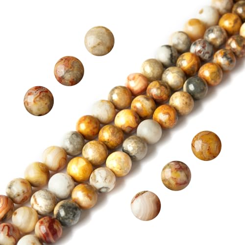 100 Stück 6 mm gelbe Crazy Lace Achat-Perlen, natürliche Edelsteinperlen, rund, lose Perlen für Schmuckherstellung von WHEAZIENS