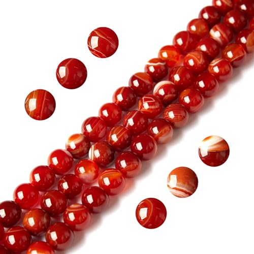 100 Stück 8 mm orange gestreifte Achat-Perlen, natürliche Edelsteinperlen, rund, lose Perlen für Schmuck- und Armbandherstellung von WHEAZIENS