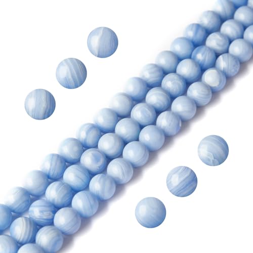 100 Stück blaue Achat-Perlen, natürliche Edelsteinperlen, rund, lose Perlen für Schmuck- und Armbandherstellung, 100 Stück von WHEAZIENS