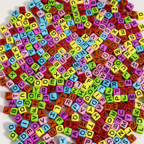 1200 Stück 6 x 6 mm Alphabet-Perlen, bunt, würfelförmig, Acryl, schwarze Buchstabenperlen, für Armbänder und Schmuckherstellung 1200 Stück 6 x 6 mm Alphabet-Perlen, bunt, würfelförmig, Acryl, schwarze Buchstabenperlen, für Armbänder und Schmuckherstellung von WHEAZIENS