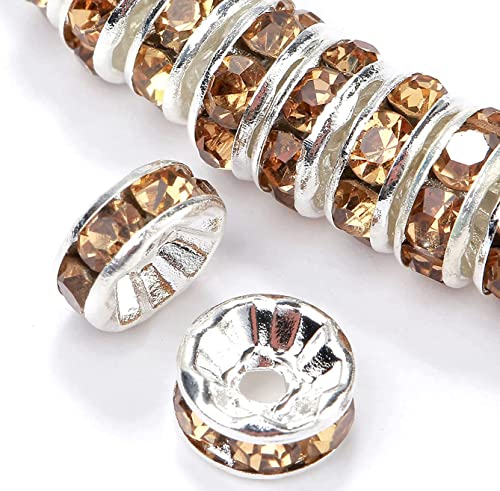 200 Stück 8 mm Rondelle Abstandshalter Perlen Versilbert Gelb Kristall Strass für Schmuckherstellung Lose Perlen für Armbänder von WHEAZIENS