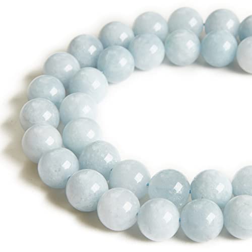 WHEAZIENS Aquamarin-Perlen, natürliche Edelsteinperlen, rund, lose Perlen für Schmuckherstellung, 8 mm, 45 Stück von WHEAZIENS