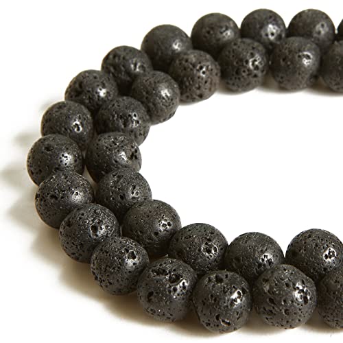 45 Stück 8 mm schwarze Lava-Perlen, natürliche Edelstein-Perlen, runde lose Perlen für Schmuckherstellung von WHEAZIENS