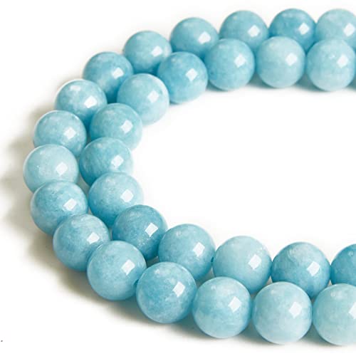 45 Stück 8 mm tiefe Aquamarin-Perlen natürliche Edelsteinperlen runde lose Perlen für die Schmuckherstellung von WHEAZIENS