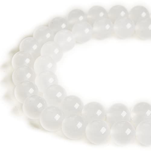 45 Stück 8 mm weiße Chalcedon-Perlen, natürliche Edelsteinperlen, runde lose Perlen für Schmuckherstellung von WHEAZIENS