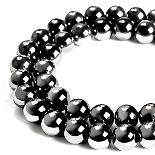 60 Stück 6 mm schwarze Hämatit-Perlen, natürliche Edelsteinperlen, runde lose Perlen für Schmuckherstellung von WHEAZIENS