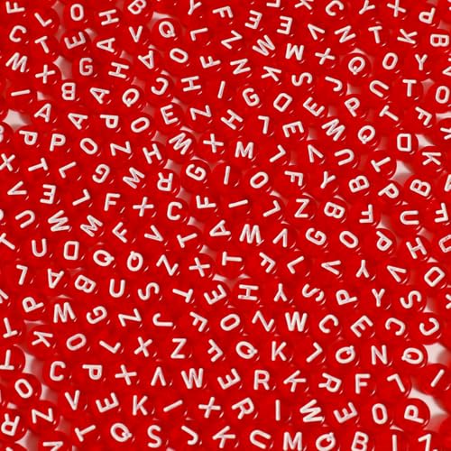 Alphabet-Perlen, 4 x 7 mm, transparent, rot, Acryl, weiße Buchstabenperlen, für Armbänder und Schmuckherstellung, 1200 Stück Alphabet-Perlen, 4 x 7 mm, transparent, rot, Acryl, weiße Buchstabenperlen, für Armbänder und Schmuckherstellung, 1200 Stück von WHEAZIENS