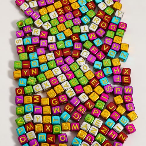Alphabet-Perlen, 6 x 6 mm, bunt, würfelförmig, Acryl, goldfarben, Buchstabenperlen, für Armbänder und Schmuckherstellung, 1200 Stück Alphabet-Perlen, 6 x 6 mm, bunt, würfelförmig, Acryl, goldfarben, Buchstabenperlen, für Armbänder und Schmuckherstellung, 1200 Stück von WHEAZIENS