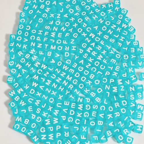 Alphabet-Perlen, 6 x 6 mm, transparent, blau, würfelförmig, Acryl, weiße Buchstabenperlen, für Armbänder und Schmuckherstellung, 1200 Stück Alphabet-Perlen, 6 x 6 mm, transparent, blau, würfelförmig, Acryl, weiße Buchstabenperlen, für Armbänder und Schmuckherstellung, 1200 Stück von WHEAZIENS