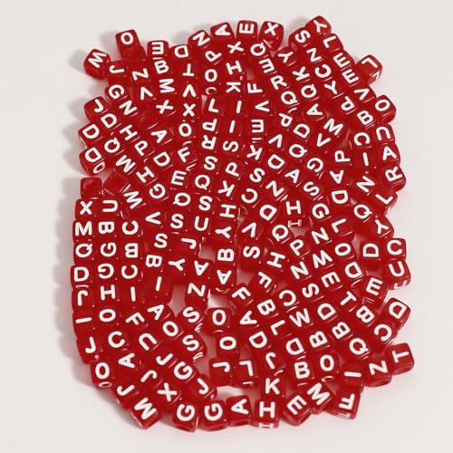 Alphabet-Perlen, 6 x 6 mm, transparent, rot, würfelförmig, Acryl, weiße Buchstabenperlen, für Armbänder und Schmuckherstellung, 1200 Stück von WHEAZIENS