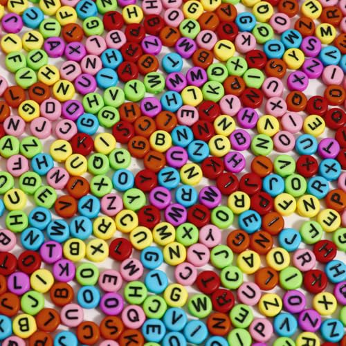 Alphabet-Perlen, bunt, rund, Acryl, Schwarz, für Armbänder und Schmuckherstellung, 4 x 7 mm, 1200 Stück von WHEAZIENS