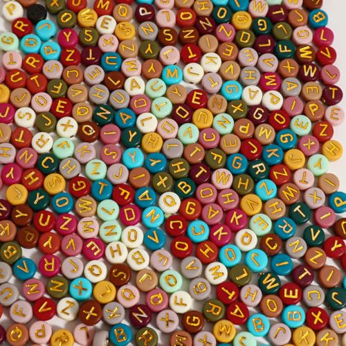 Alphabet-Perlen, bunt, rund, Acryl, goldfarben, Buchstabenperlen, 4 x 7 mm, für Armbänder und Schmuckherstellung, 1200 Stück Alphabet-Perlen, bunt, rund, Acryl, goldfarben, Buchstabenperlen, 4 x 7 mm, für Armbänder und Schmuckherstellung, 1200 Stück von WHEAZIENS