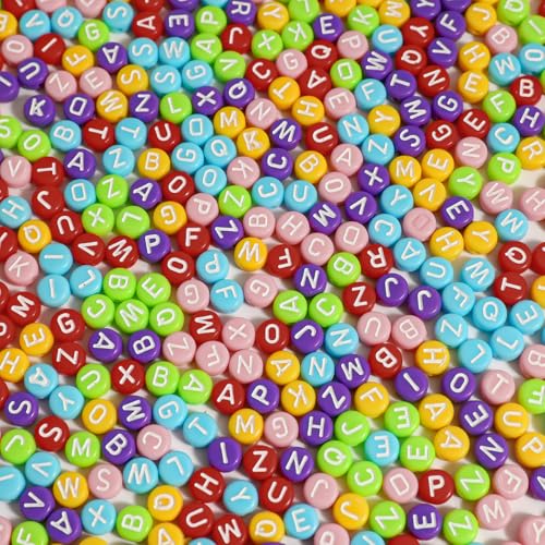 Alphabet-Perlen, bunt, rund, Acryl, weiß, Buchstabenperlen, 4 x 7 mm, für Armbänder und Schmuckherstellung, 1200 Stück Alphabet-Perlen, bunt, rund, Acryl, weiß, Buchstabenperlen, 4 x 7 mm, für Armbänder und Schmuckherstellung, 1200 Stück von WHEAZIENS