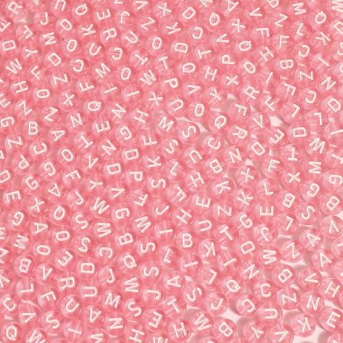 Alphabet-Perlen, rund, Acryl, weiß, für Armbänder und Schmuckherstellung, 4 x 7 mm, transparent, rosa, 1200 Stück Alphabet-Perlen, rund, Acryl, weiß, für Armbänder und Schmuckherstellung, 4 x 7 mm, transparent, rosa, 1200 Stück von WHEAZIENS