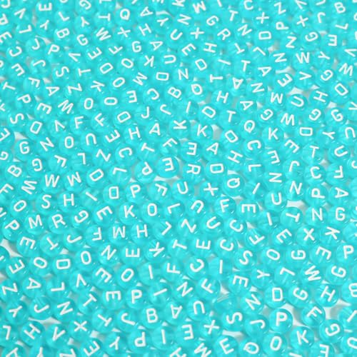 Alphabet-Perlen, transparent, blau, rund, Acryl, weiß, Buchstabenperlen, für Armbänder und Schmuckherstellung, 4 x 7 mm, 1200 Stück Alphabet-Perlen, transparent, blau, rund, Acryl, weiß, Buchstabenperlen, für Armbänder und Schmuckherstellung, 4 x 7 mm, 1200 Stück von WHEAZIENS