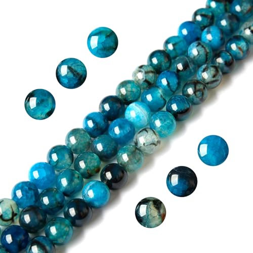 Drachenvener-Achat-Perlen, natürliche Edelsteinperlen, rund, lose Perlen für Schmuck- und Armbänder, 6 mm, Blau, 100 Stück von WHEAZIENS