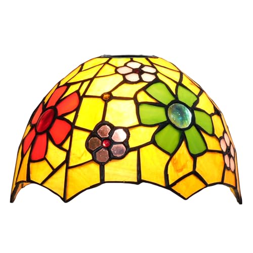 WHESAZYP Tiffany Ersatz-Lampenschirm, 8 Zoll, gelber Hintergrund, Blumen, Buntglas-Lampenschirm, handgefertigt, Vintage-Lampenschirme, Zubehör, passend für Tischlampe, Pendelleuchte, Wandlampe WHESAZYP Tiffany Ersatz-Lampenschirm, 8 Zoll, gelber Hintergrund, Blumen, Buntglas-Lampenschirm, handgefertigt, Vintage-Lampenschirme, Zubehör, passend für Tischlampe, Pendelleuchte, Wandlampe von WHESAZYP