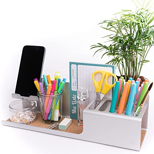 WHINAT - Büro Schreibtisch Organizer | Handy Halterung | Stiftehalter Schreibtisch | Briefablage | multifunktional home office storage | Ordnungssystem | Stifteköcher | Bürobedarf (Aluminium) von WHINAT