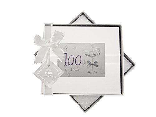 WHITE COTTON CARDS 100th Birthday, Gästebuch, Coupéglas, Textil, weiß, 19.5x21.5x1.5 cm von WHITE COTTON CARDS