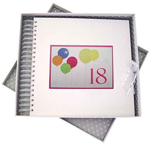 WHITE COTTON CARDS 18. Geburtstag Karte und Erinnerungsbuch mit Neon Glitter Luftballons, weiß von WHITE COTTON CARDS