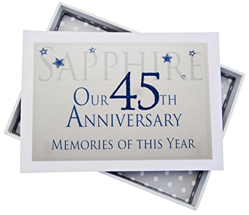 WHITE COTTON CARDS Erinnerungsalbum zum 45. Saphirjubiläum, kleines Album, Glitzer und Worte, Holz, weiß, 12.5x17.5x2.5 cm von WHITE COTTON CARDS
