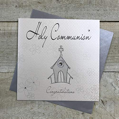 WHITE COTTON CARDS Glückwunschkarte zur Kommunion, mit Schriftzug Holy Communion Congratulations, 1-teilig, handgefertigt, Design mit silberfarbener Kirche WHITE COTTON CARDS Glückwunschkarte zur Kommunion, mit Schriftzug Holy Communion Congratulations, 1-teilig, handgefertigt, Design mit silberfarbener Kirche von WHITE COTTON CARDS