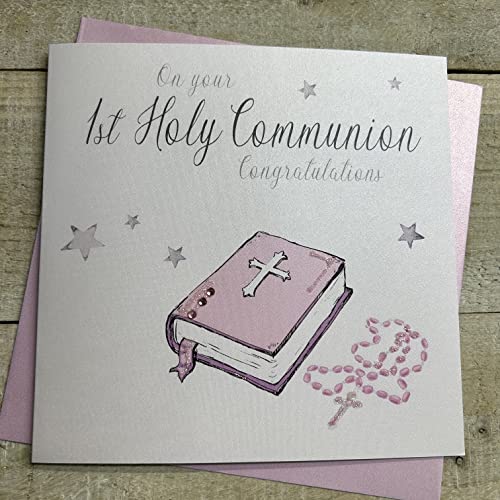 WHITE COTTON CARDS N88 Pink Bibel, On Your 1st Holy Communion Congratulations handgefertigt Mädchen Heilige Kommunion Karte WHITE COTTON CARDS N88 Pink Bibel, On Your 1st Holy Communion Congratulations handgefertigt Mädchen Heilige Kommunion Karte von WHITE COTTON CARDS