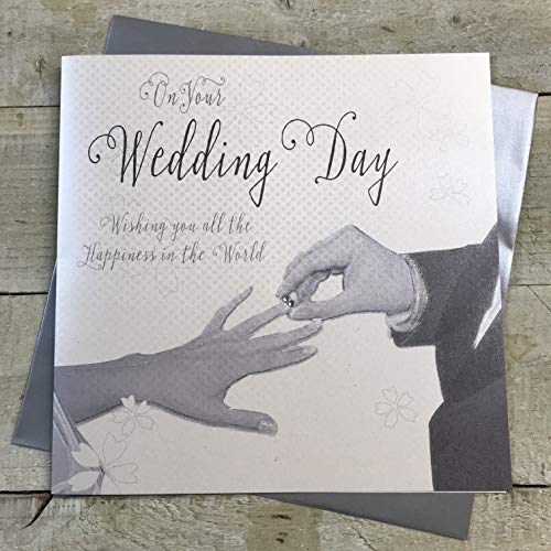 WHITE COTTON CARDS On Your Wedding Day, handgemachte große Hochzeitskarte (Code XWB153, Hände), weiß von WHITE COTTON CARDS