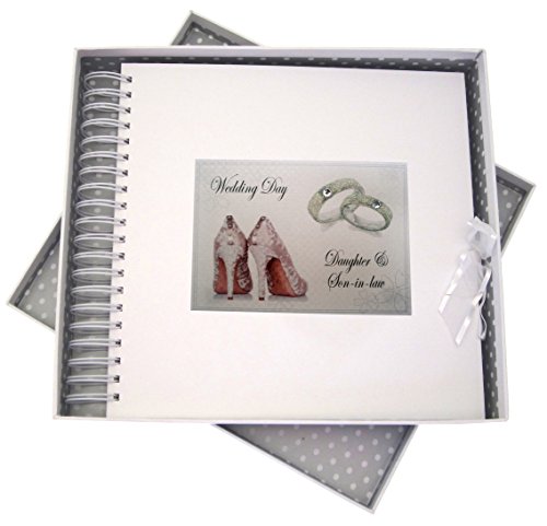 WHITE COTTON CARDS Tag, Daughter & Son-in-Law... Karte und memort Buch, Schuhe und Hochzeit Ringe Design, Board, weiß, 27 x 30 x 4 cm von WHITE COTTON CARDS