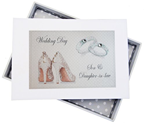 WHITE COTTON CARDS Tag, Sohn und Tochter-in-Law. Mini Fotoalbum, Schuhe und Hochzeit Ringe Design, Board, weiß, 12,5 x 17,5 x 2,5 cm von WHITE COTTON CARDS