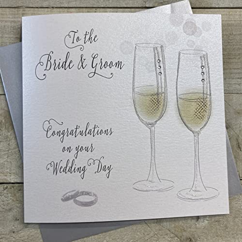 WHITE COTTON CARDS XN50 Hochzeitskarte, Motiv Champagner, Aufschrift to The Bride & Groom Congratulations, handgefertigt, groß, Baumwolle, weiß WHITE COTTON CARDS XN50 Hochzeitskarte, Motiv Champagner, Aufschrift to The Bride & Groom Congratulations, handgefertigt, groß, Baumwolle, weiß von WHITE COTTON CARDS