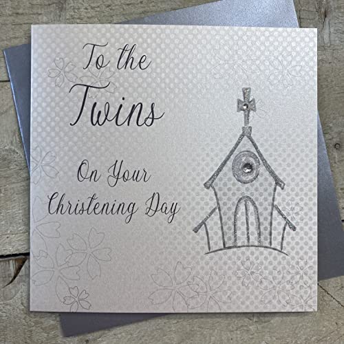 WHITE COTTON CARDS "auf die Twins On Your Christening Day Karte, Silber von WHITE COTTON CARDS