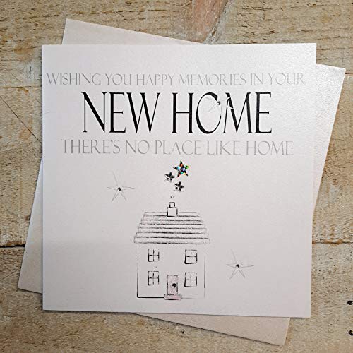 White Cotton Cards N42 "New Home There's No Place Like Home" Handgefertigte Karte zum neuen Zuhause, Grau|Beige|Schwarz, 16 x 16 cm von WHITE COTTON CARDS