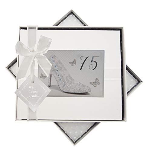 White Cotton Cards SHU75G Gästebuch zum 75. Geburtstag, Motiv Silberschuh von WHITE COTTON CARDS