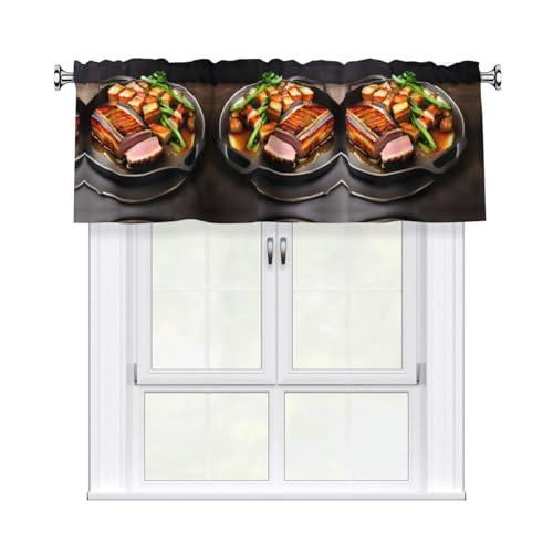 WHJDPP Delicious Kurzgardinen mit gegrilltem Fleisch, mit Volantstange, 137,2 x 45,7 cm, Heimdekoration für Küche, Badezimmer, Waschküche, Studio, oberes Fenster WHJDPP Delicious Kurzgardinen mit gegrilltem Fleisch, mit Volantstange, 137,2 x 45,7 cm, Heimdekoration für Küche, Badezimmer, Waschküche, Studio, oberes Fenster von WHJDPP