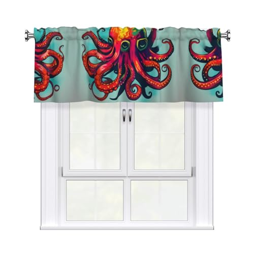 WHJDPP Farbige Vorhänge mit Oktopus-Bild, kurze Vorhänge mit Volantstange, 137,2 x 45,7 cm, Heimdekoration für Küche, Badezimmer, Waschküche, Studio, oberes Fenster WHJDPP Farbige Vorhänge mit Oktopus-Bild, kurze Vorhänge mit Volantstange, 137,2 x 45,7 cm, Heimdekoration für Küche, Badezimmer, Waschküche, Studio, oberes Fenster von WHJDPP