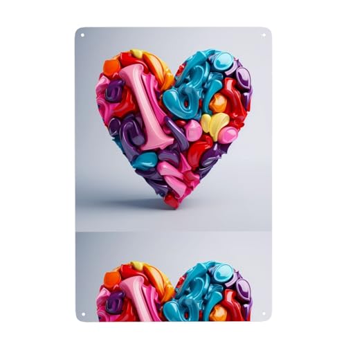 WHJDPP Herzförmige bunte Buchstaben, Bild, Dose, dekoratives Gemälde, 20,3 x 30,5 cm, aus Weißblech, verschleißfest und langlebig von WHJDPP