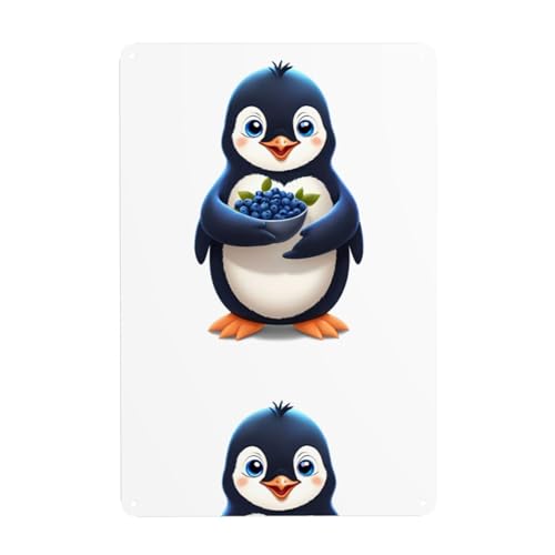 WHJDPP Kleiner Pinguin mit Blaubeeren, dekoratives Gemälde, 20,3 x 30,5 cm, aus Weißblech, verschleißfest und langlebig von WHJDPP