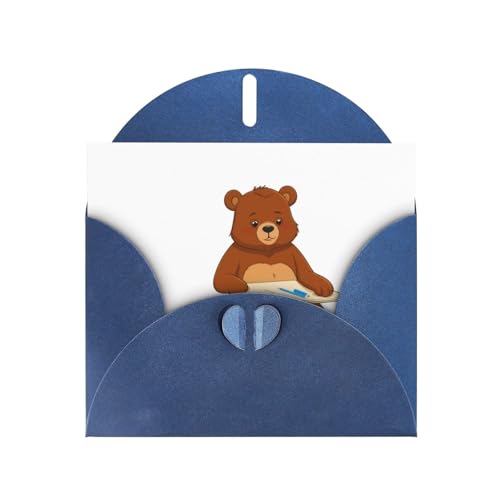 Blue WHJSHOP Zeichenbrett mit kleinem Bären-Druck; Grußkarte – hochwertiges Perlglanz-Papier, doppelseitig, Perleneffekt, Liebesschnalle, Perlenpapierumschlag von WHJSHOP