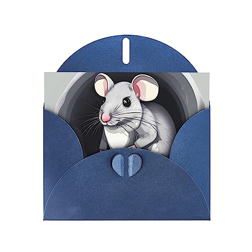 Grußkarte mit blauer WHJSHOP Maus im Loch, hochwertiges Perlglanz-Papier, doppelseitig, Perleneffekt, Liebesschnalle, Perlenpapierumschlag von WHJSHOP
