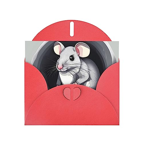 Grußkarte mit roter WHJSHOP Maus im Loch, hochwertiges Perlglanz-Papier, doppelseitig, Perleneffekt, Liebesschnalle, Perlenpapierumschlag von WHJSHOP