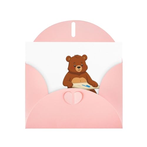 Rosa WHJSHOP Zeichenbrett mit kleinem Bären-Druck; Grußkarte – hochwertiges Perlglanz-Papier, doppelseitig, Perleneffekt, Liebesschnalle, Perlenpapierumschlag von WHJSHOP