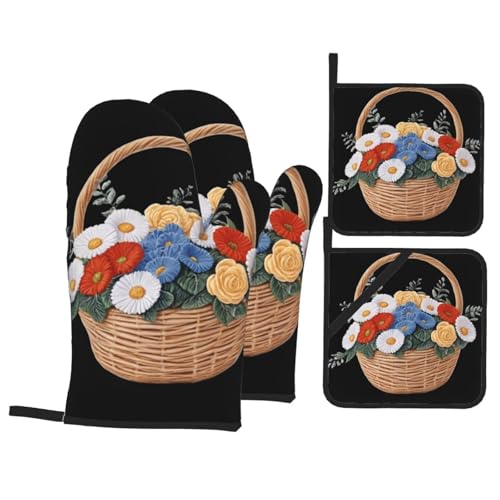 WHJSHOP Gewebte Wolle Blumen Drucke Küche Backen Set mit 4 Stück – isolierter Ofenhandschuh und Topflappen, Verbrühungsschutz und Wärmeisolierung WHJSHOP Gewebte Wolle Blumen Drucke Küche Backen Set mit 4 Stück – isolierter Ofenhandschuh und Topflappen, Verbrühungsschutz und Wärmeisolierung von WHJSHOP