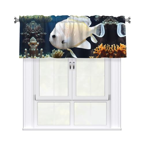 WHJSHOP Kurzgardinen mit Volantstange, 137,2 x 45,7 cm, Weiß-goldenes Fischmuster, Vorhang, Volant, Küche, Badezimmer, Waschküche, Studio, Heimdekoration WHJSHOP Kurzgardinen mit Volantstange, 137,2 x 45,7 cm, Weiß-goldenes Fischmuster, Vorhang, Volant, Küche, Badezimmer, Waschküche, Studio, Heimdekoration von WHJSHOP