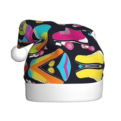 WHJSHOP Weihnachtsmütze für Erwachsene für Feiertage, Partys und Kostümveranstaltungen, Retro-Rollschuh-Druck WHJSHOP Weihnachtsmütze für Erwachsene für Feiertage, Partys und Kostümveranstaltungen, Retro-Rollschuh-Druck von WHJSHOP