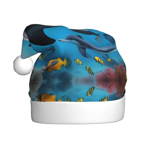 WHJSHOP Weihnachtsmütze für Erwachsene – hochwertiger Stoff für Feiertage, Partys und Kostümveranstaltungen, Unterwasserwelt, Fische, Delphi-Drucke WHJSHOP Weihnachtsmütze für Erwachsene – hochwertiger Stoff für Feiertage, Partys und Kostümveranstaltungen, Unterwasserwelt, Fische, Delphi-Drucke von WHJSHOP