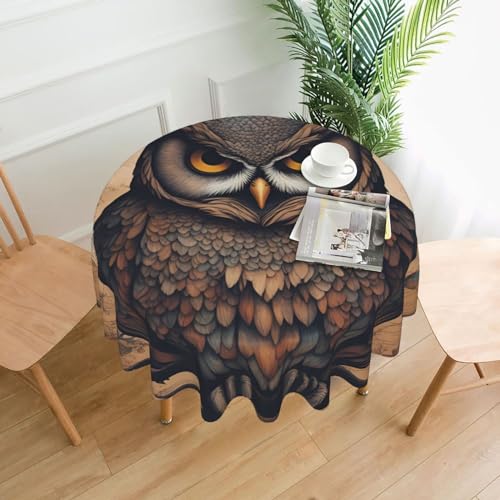 WHJWXC Runde Tischdecke mit Eulen-Motiv, wasserfestes Polyestergewebe, für Küche, Esszimmer, Couchtisch, ideal für Hochzeiten und Partys, 152,4 cm von WHJWXC
