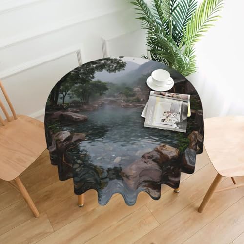 WHJWZY Bequeme runde Tischdecke mit heißem Quellenmuster, 152,4 cm, kann gewaschen werden, für runden Esstisch von WHJWZY