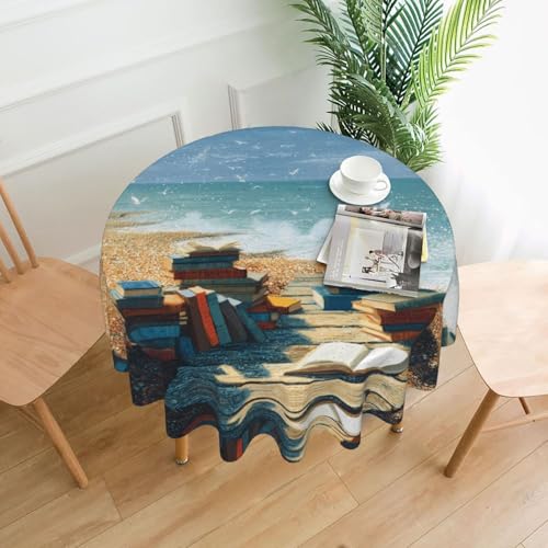 WHJWZY Books by The Sea Tischdecke, rund, 152,4 cm, waschbar, für runden Esstisch von WHJWZY